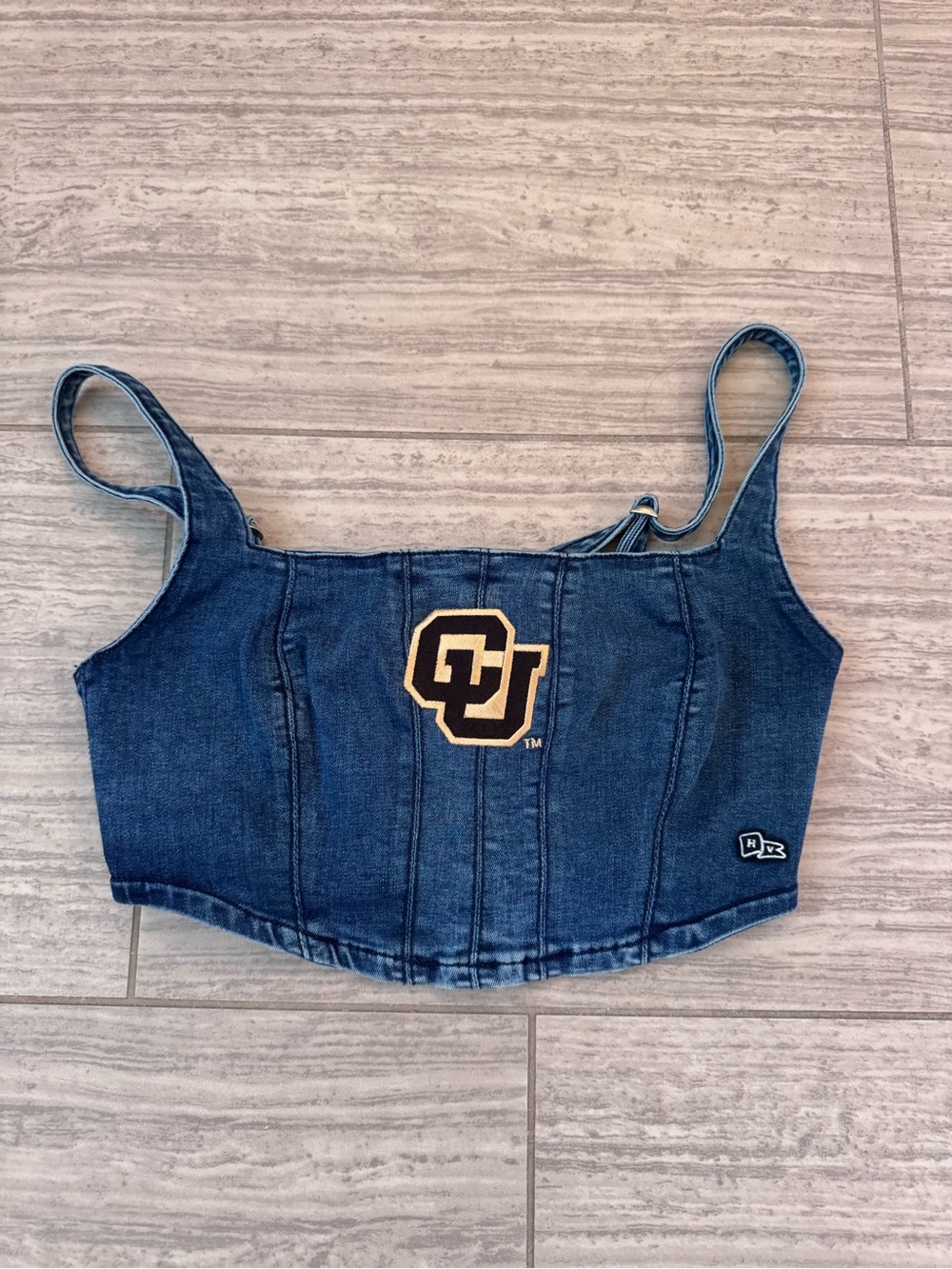 Hyper and Vice| Denim Crop Tank Top with CU Logo - Denim Blue